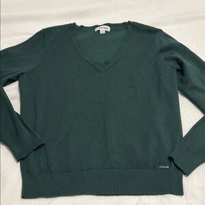 Calvin Klein Women's Deep Green V-Neck Sweater